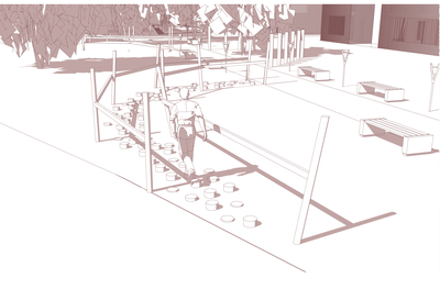 Atelier avec des plots de différentes hauteurs